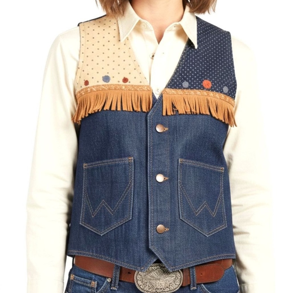 Vintage 70s Wrangler No Fault Denim Vest Womens L Western Cowboy Handmade USA - Picture 9 of 11